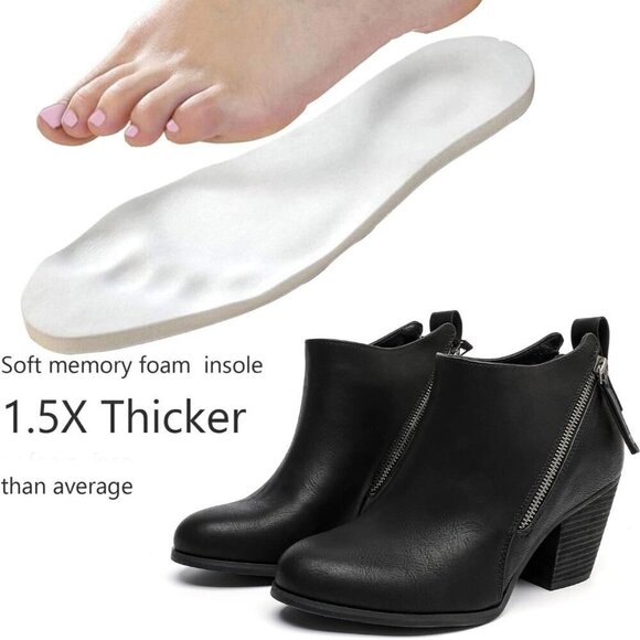 Women's Black Wide Width Ankle Mid Heel Side Zipper Booties. - Picture 3 of 7